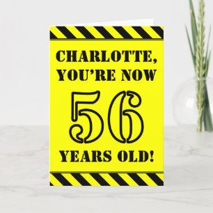 56th Birthday: Fun Stencil Style Text, Custom Name Card