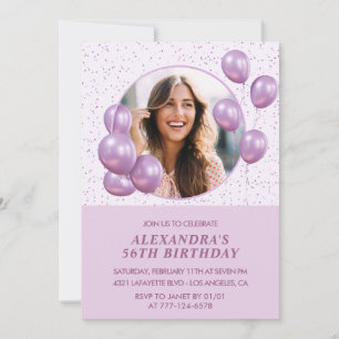56th birthday invitations Balloons Photo Purple