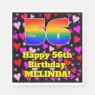 56th Birthday: Loving Hearts Pattern, Rainbow # 56 Napkin