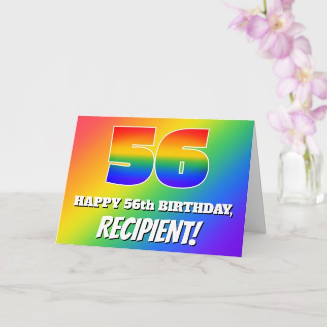 56th Birthday: Multicolored Rainbow Pattern # 56 Card (Orchid)