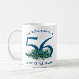 56th Birthday Or Anniversary Peacock Feather Coffee Mug