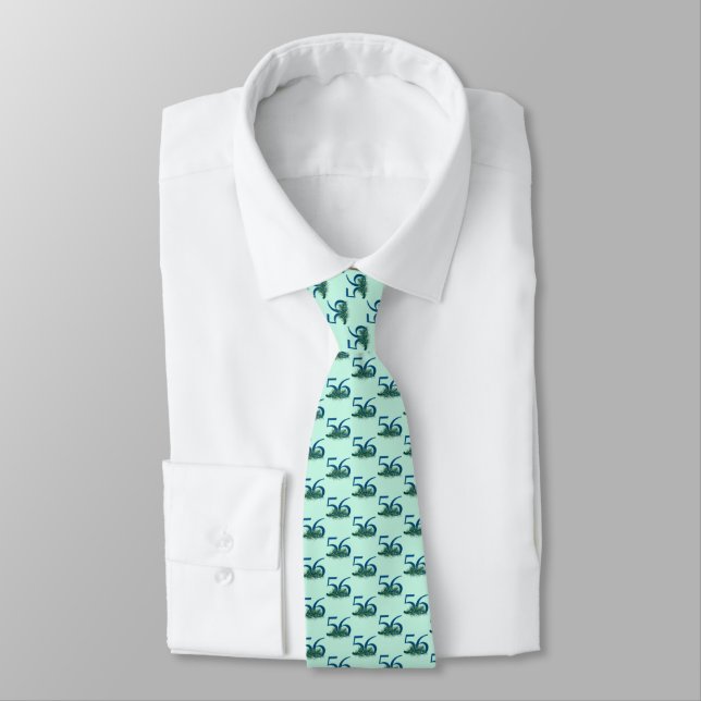 56th Birthday or Anniversary Peacock Feathers Tie (Tied)