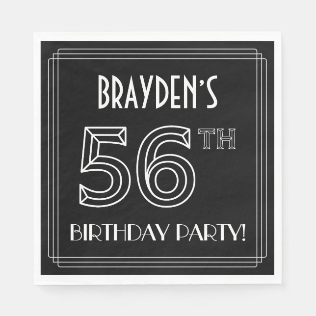 56th Birthday Party: Art Deco Style + Custom Name Napkin (Front)