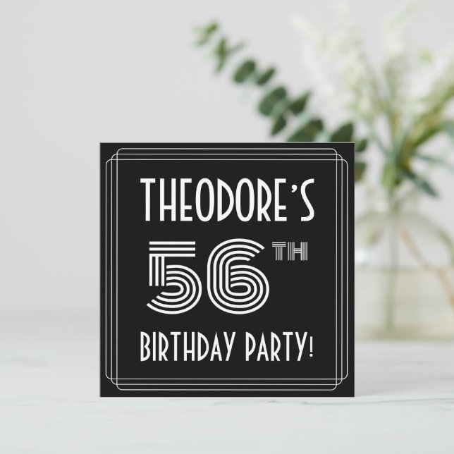 56th Birthday Party: Art Deco Style w/ Custom Name Invitation (Standing Front)