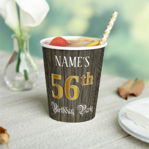 56th Birthday Party — Faux Gold & Faux Wood Look Paper Cups