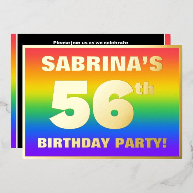 56th Birthday Party: Fun, Colourful Rainbow Patter (Front/Back)