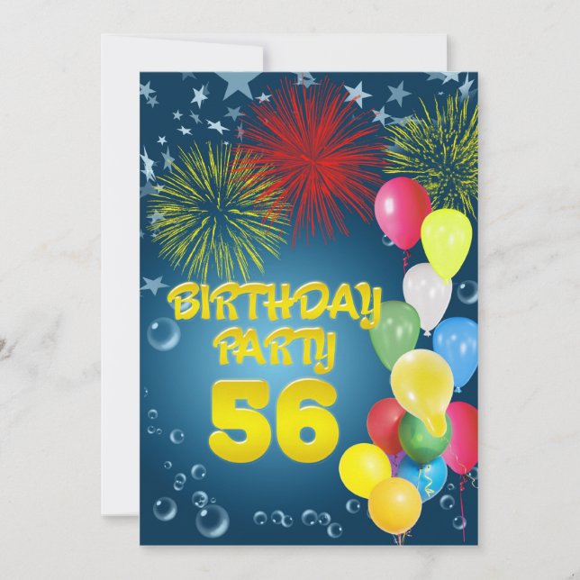 56th Birthday party Invitation with balloons (Front)