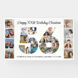 56th Birthday Party Number 56 Photo Collage Banner