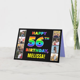56th Birthday: Rainbow Text, Custom Photos & Name Card