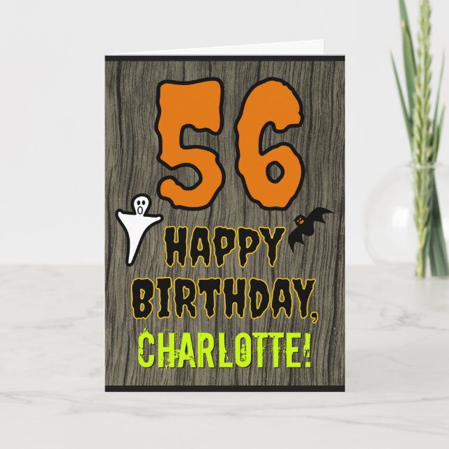 56th Birthday: Spooky Halloween Theme, Custom Name Card (Front)