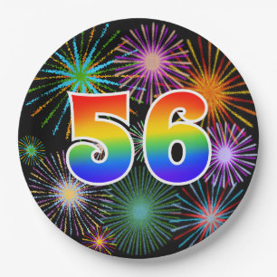 56th Event - Fun, Colourful, Bold, Rainbow 56 Paper Plate