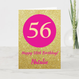 56th Happy Birthday Hot Pink and Gold Glitter Card