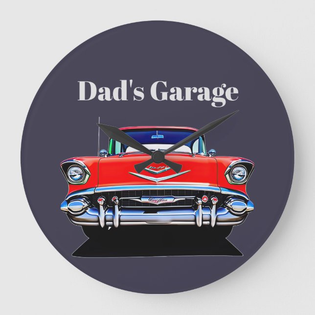 57 Cool Classic Car for Dad, Granddad, Grandpa Large Clock (Front)