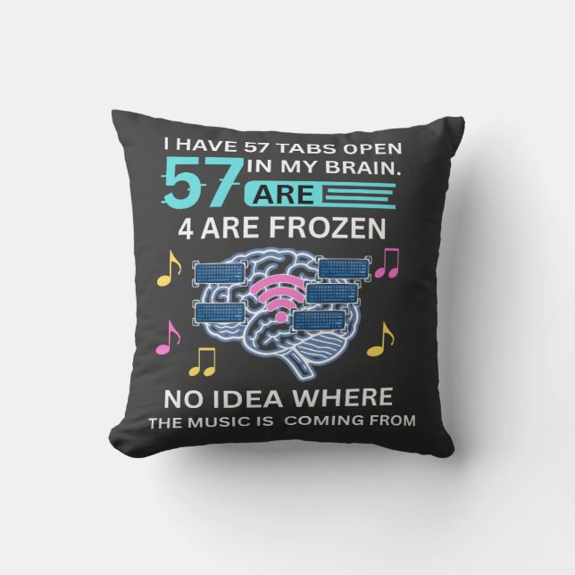 57 Tabs Open in My Brain – Funny Overthinking Cushion (Front)