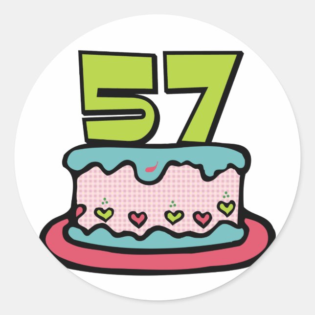 57 Year Old Birthday Cake Classic Round Sticker (Front)