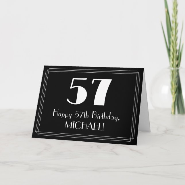 57th Birthday ~ Art Deco Inspired Look "57", Name Card (Front)
