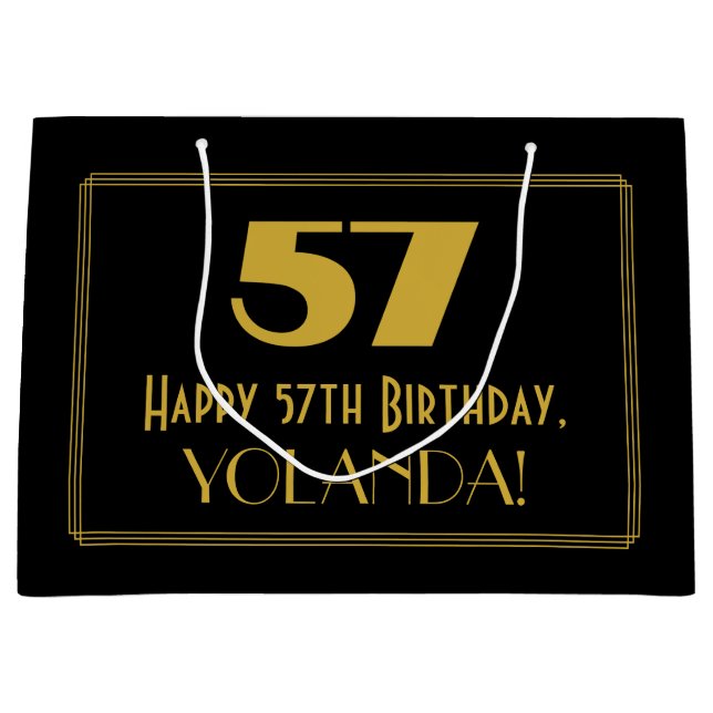 57th Birthday — Art Deco Inspired Look "57" & Name Large Gift Bag (Front)