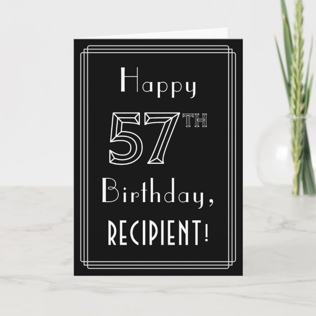 57th Birthday: Art Deco Style # 57 & Custom Name Card (Front)
