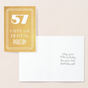 57th Birthday ~ Art Deco Style "57" & Custom Name Foil Card