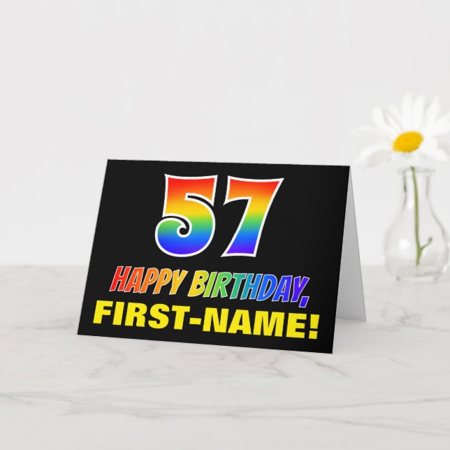 57th Birthday: Bold, Fun, Simple, Rainbow 57 Card (Small Plant)