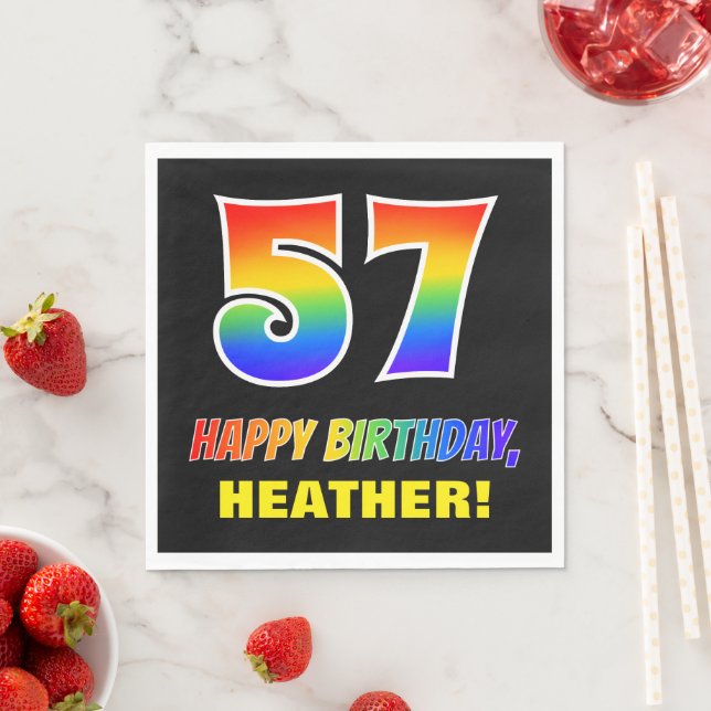 57th Birthday: Bold, Fun, Simple, Rainbow 57 Napkin (Insitu)
