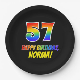 57th Birthday: Bold, Fun, Simple, Rainbow 57 Paper Plate