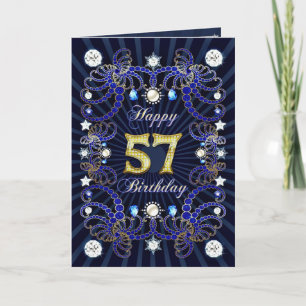 57th birthday card with masses of jewels