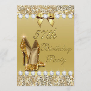 57th Birthday Classy Gold Heels Sequins Diamonds Invitation