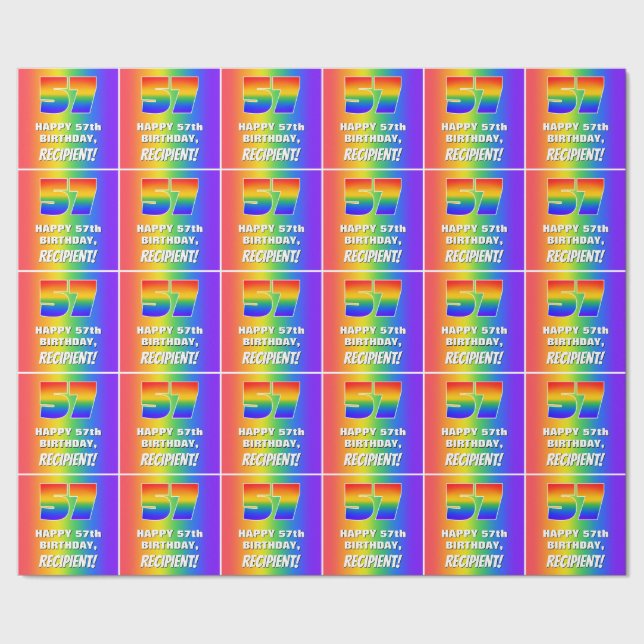 57th Birthday: Colourful, Fun Rainbow Pattern # 57 Wrapping Paper (Seam)