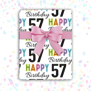 57th Birthday Colourful Typography Wrapping Paper