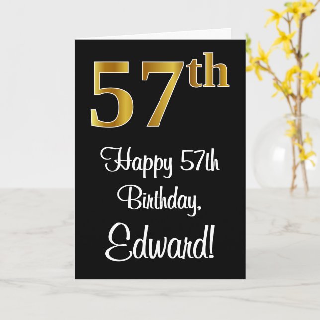 57th Birthday ~ Elegant Luxurious Faux Gold Look # Card (Yellow Flower)