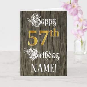 57th Birthday: Faux Gold Look + Faux Wood Pattern Card