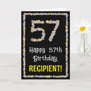 57th Birthday: Floral Flowers Number, Custom Name Card