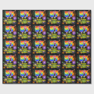57th Birthday: Fun Fireworks, Rainbow Look # “57” Wrapping Paper