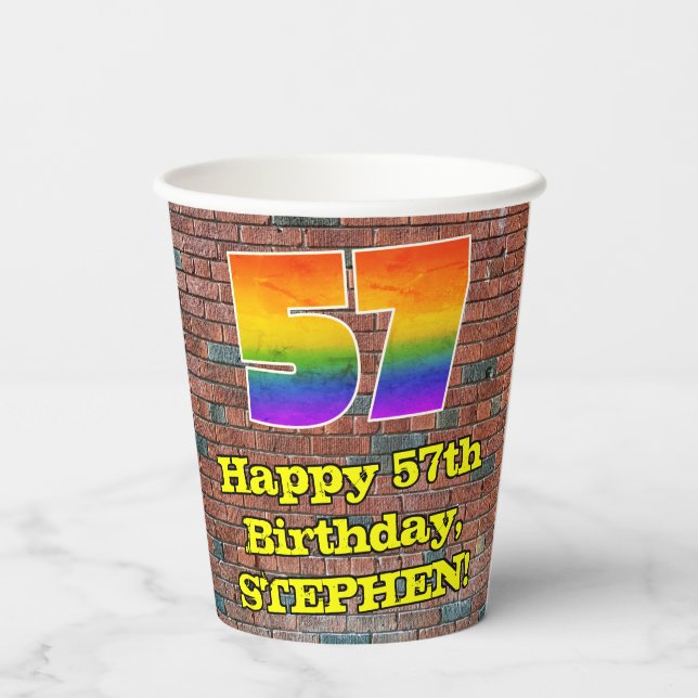 57th Birthday: Fun Graffiti-Inspired Rainbow 57 Paper Cups (Back)