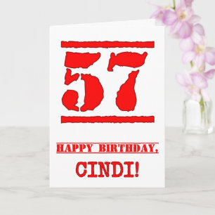 57th Birthday: Fun, Red Rubber Stamp Inspired Look Card