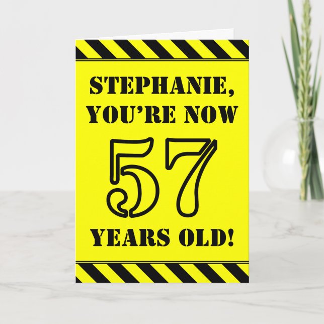 57th Birthday: Fun Stencil Style Text, Custom Name Card (Front)