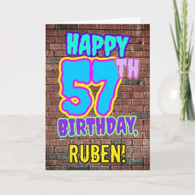 57th Birthday - Fun, Urban Graffiti Inspired Look Card (Front)