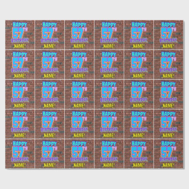 57th Birthday: Fun, Urban Graffiti Inspired Look Wrapping Paper (Flat)