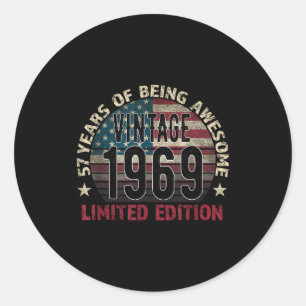 57th Birthday Gift Men Vintage Born 1969 Turning 5 Classic Round Sticker