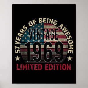 57th Birthday Gift Men Vintage Born 1969 Turning 5 Poster