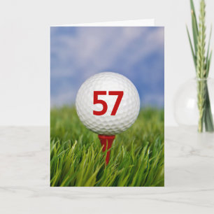 57th Birthday Golf Ball on Red Tee  Card