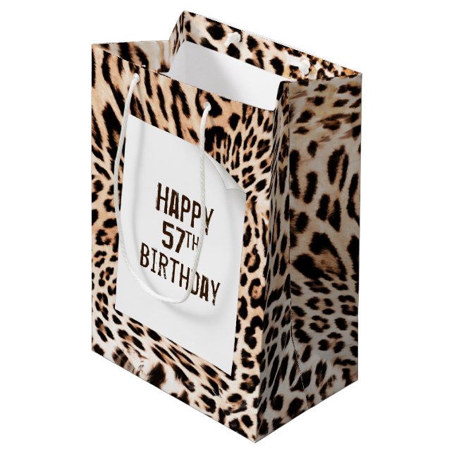 57th Birthday Leopard Fur Print  Medium Gift Bag (Front Angled)