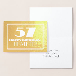 57th Birthday: Name + Art Deco Inspired Look "57" Foil Card