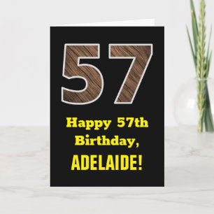 57th Birthday: Name, Faux Wood Grain Pattern "57" Card