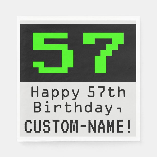 57th Birthday - Nerdy / Geeky Style "57" & Name Napkin (Front)