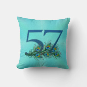 57th Birthday Or Anniversary Peacock Feather Cushion
