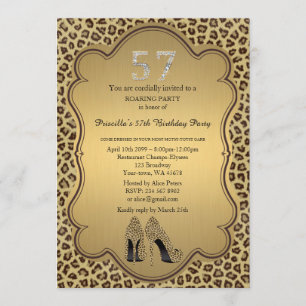 57th,Birthday Party 57th,Cheetah High Heels Shoes Invitation