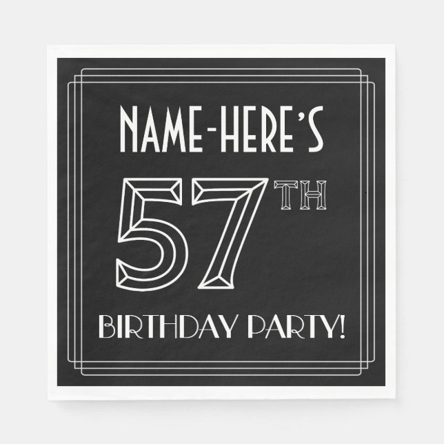 57th Birthday Party: Art Deco Style + Custom Name Napkin (Front)