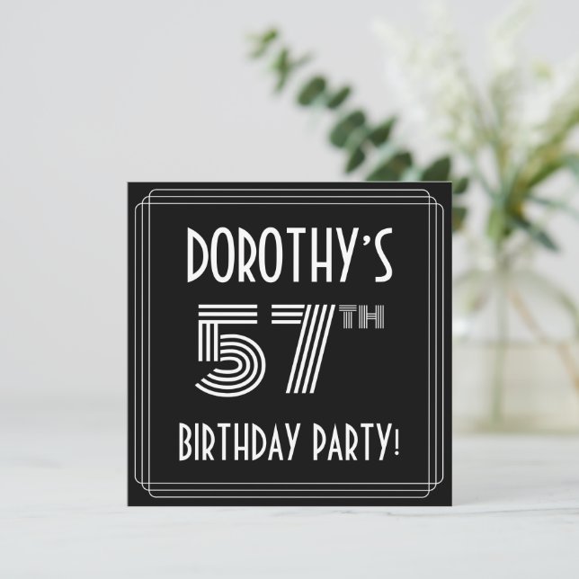57th Birthday Party: Art Deco Style w/ Custom Name Invitation (Standing Front)